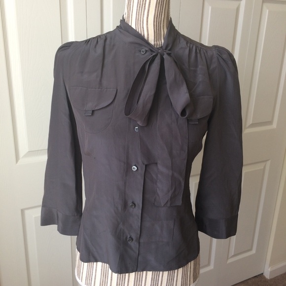 Prada Grey Silk Button Down Blouse - Picture 1 of 5